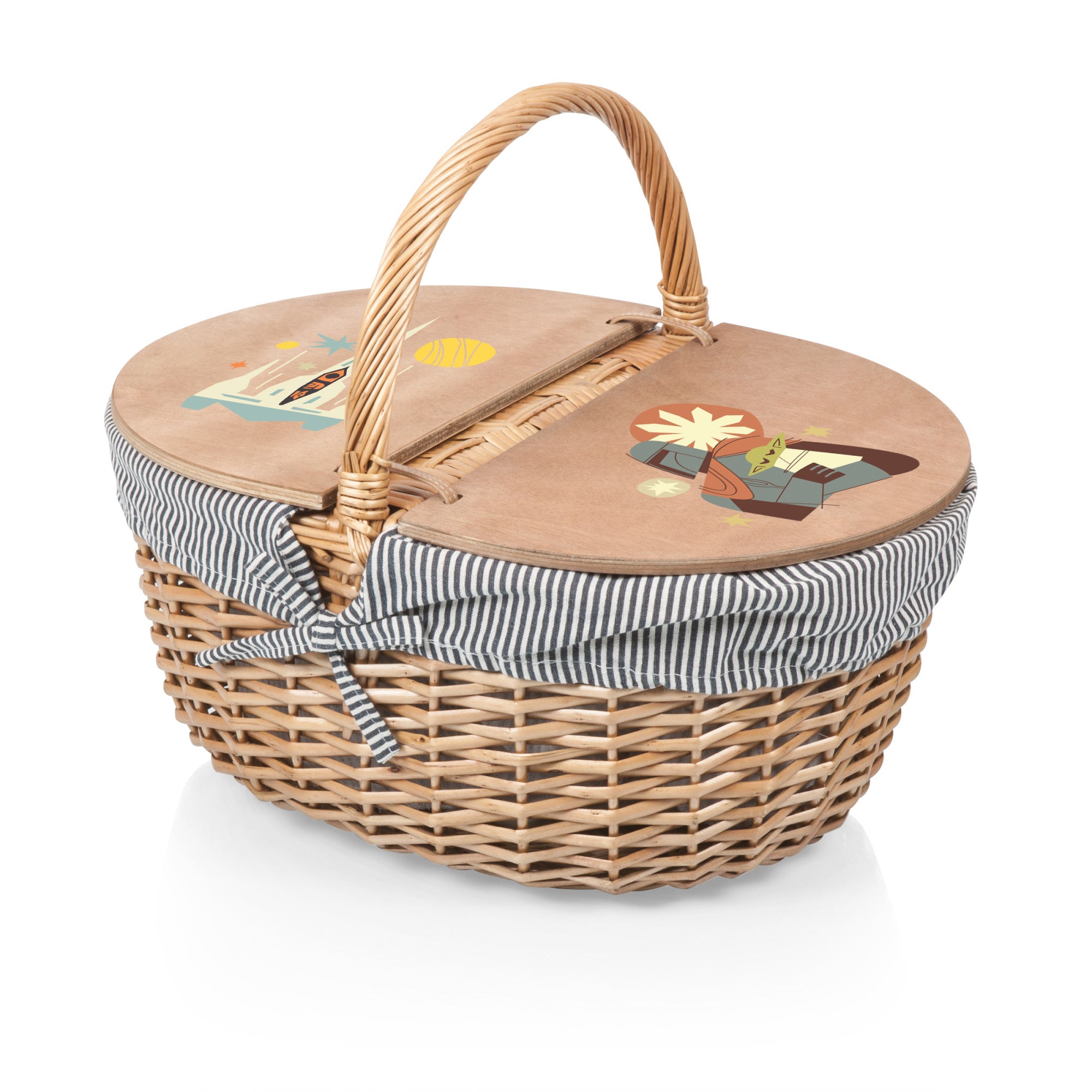 Picnic Basket Natural Split Shopping Storage Basket Woven Hamper Storage  With Double Folding Handles