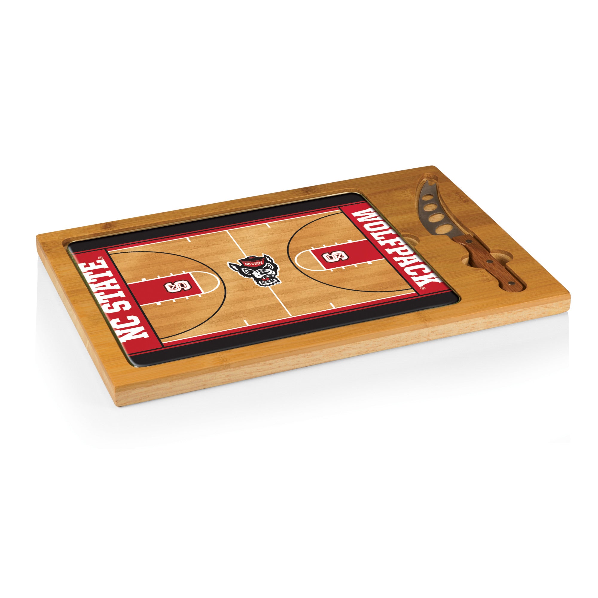 NC State Wolfpack Basketball Court - Icon Glass Top Cutting Board & Knife Set-Picnic Time Family of Brands