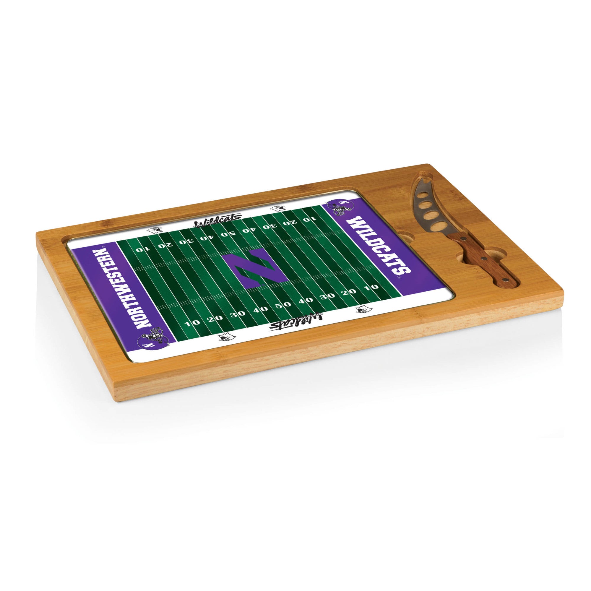 Football Field - Northwestern Wildcats - Icon Glass Top Cutting Board & Knife Set