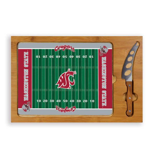 Washington State Cougars Football Field - Icon Glass Top Cutting Board & Knife Set