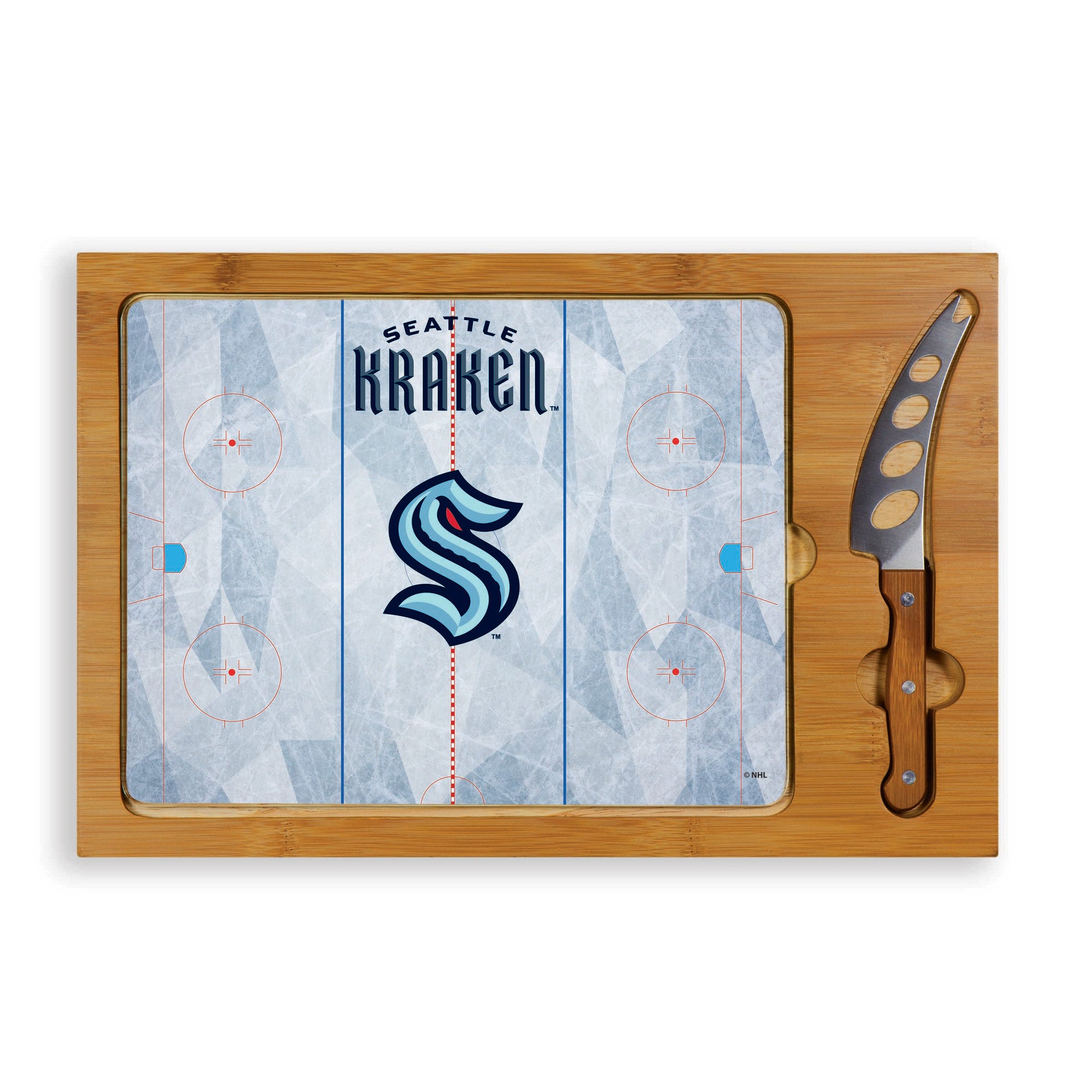 Seattle Kraken Hockey Rink - Icon Glass Top Cutting Board & Knife Set