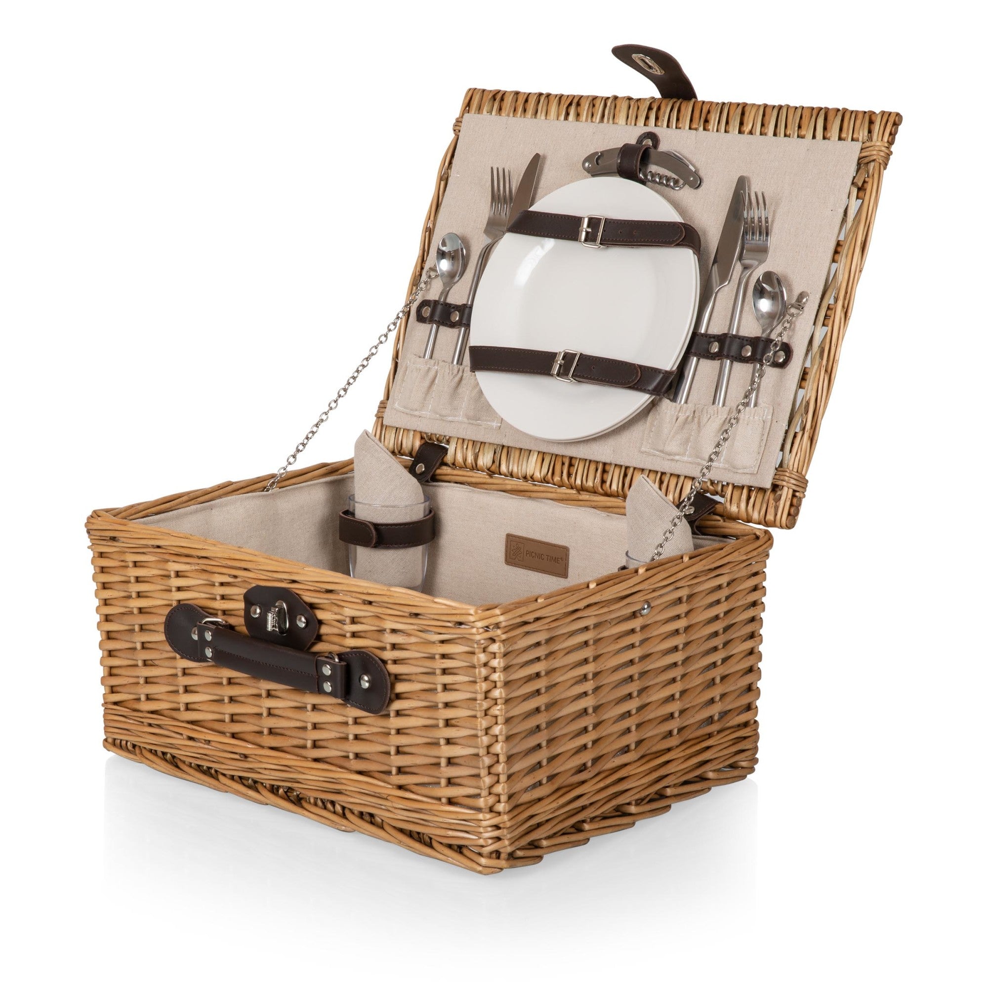 Picnic Time Parisian Picnic Basket, Beige, Navy Blue Accents