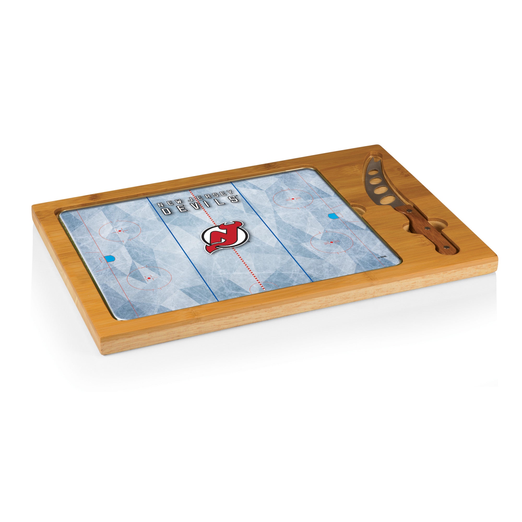 Hockey Rink - New Jersey Devils - Icon Glass Top Cutting Board & Knife Set