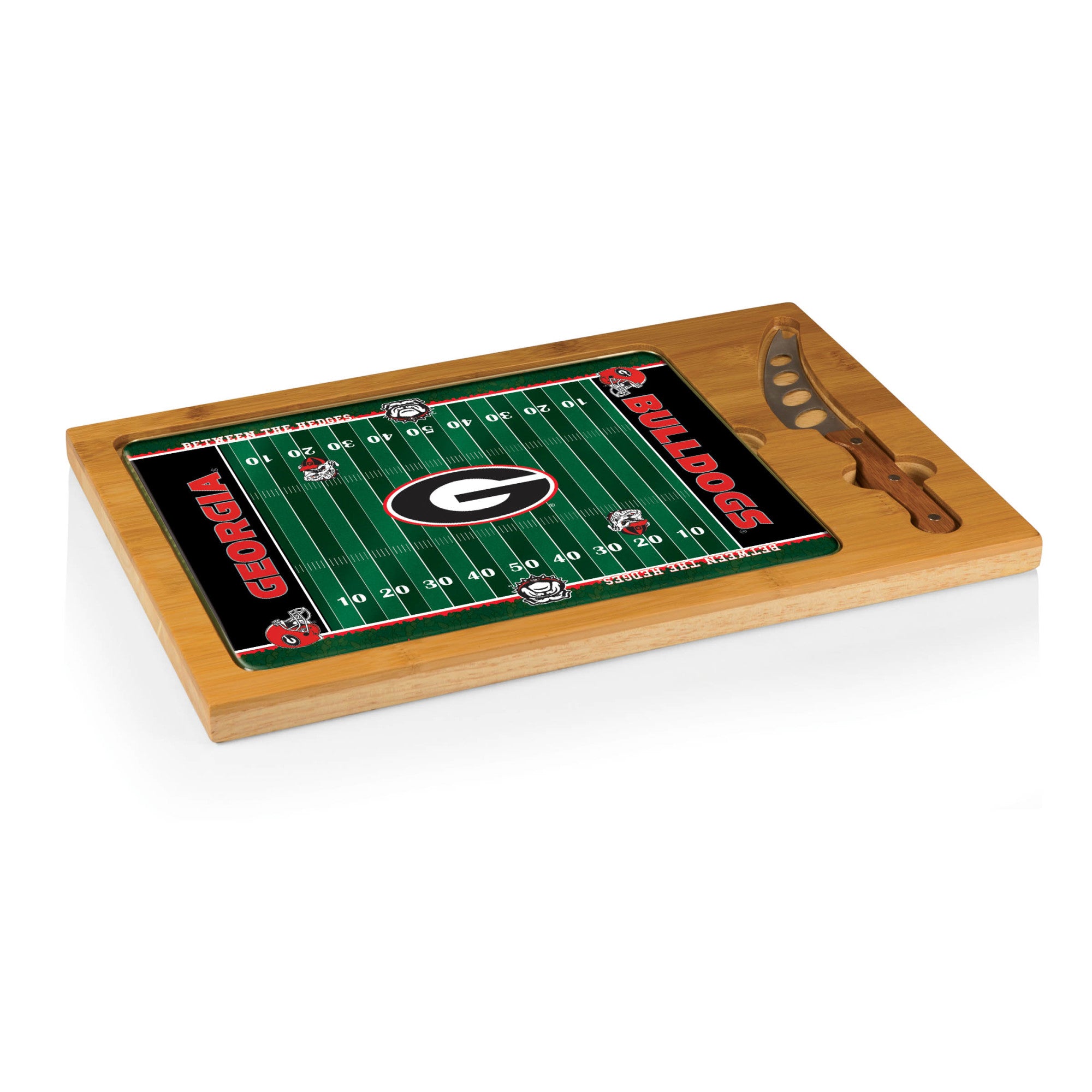 Georgia Bulldogs Football Field - Icon Glass Top Cutting Board & Knife Set