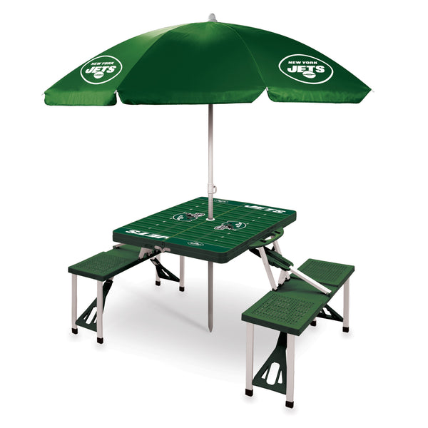 New York Jets - Picnic Table Portable Folding Table with Seats and Umbrella