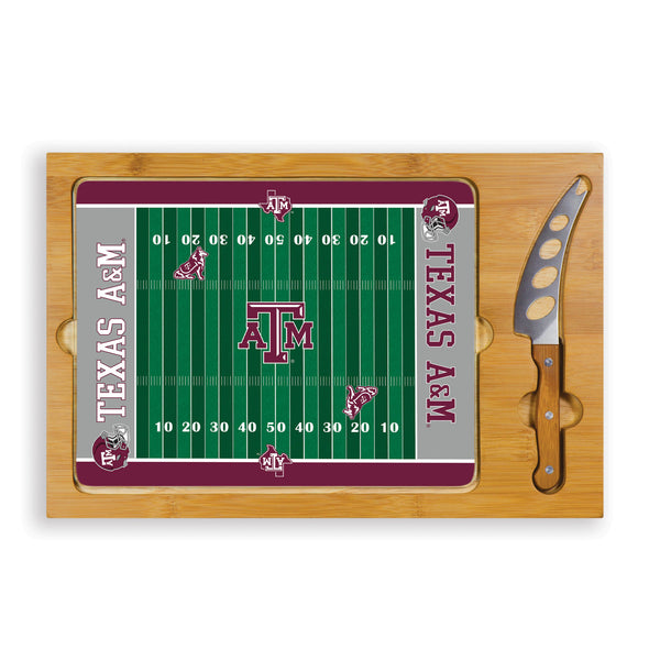 Football Field - Texas A&M Aggies - Icon Glass Top Cutting Board & Knife Set