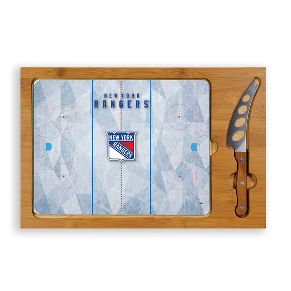 New York Rangers Hockey Rink - Icon Glass Top Cutting Board & Knife Set