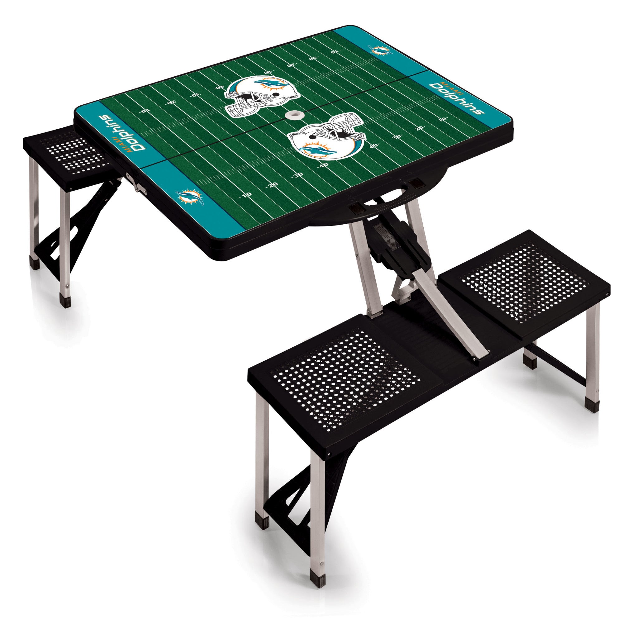 Miami Dolphins - Picnic Table Portable Folding Table with Seats and Umbrella