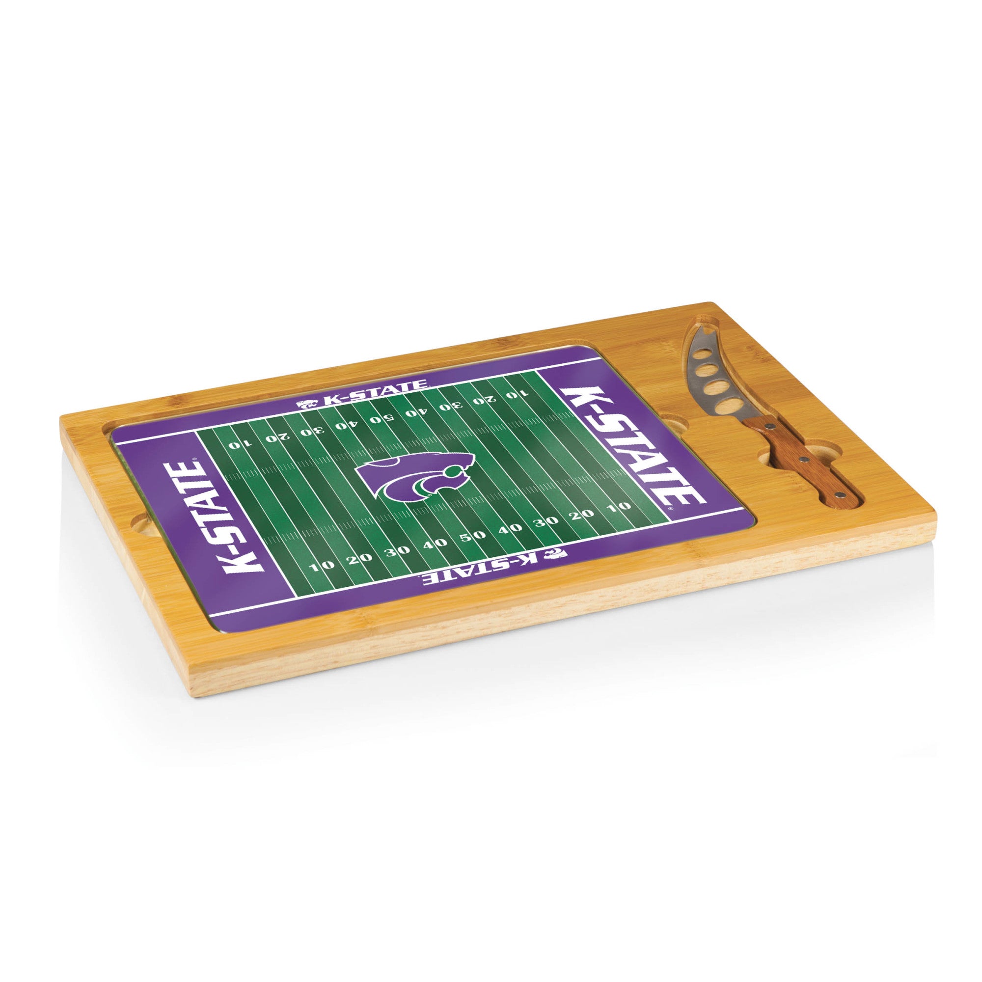 Kansas State Wildcats Football Field - Icon Glass Top Cutting Board & Knife Set