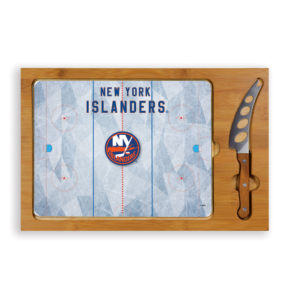 New York Islanders Hockey Rink - Icon Glass Top Cutting Board & Knife Set