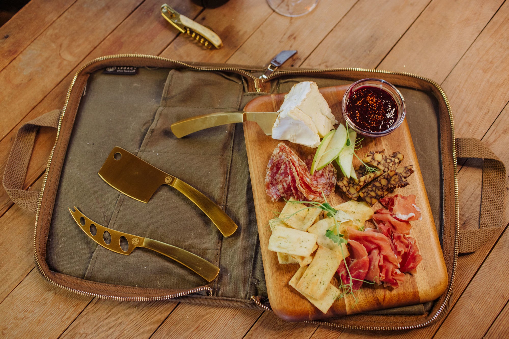 NEW travel cutting board & knife set cooler pocket charcuterie red