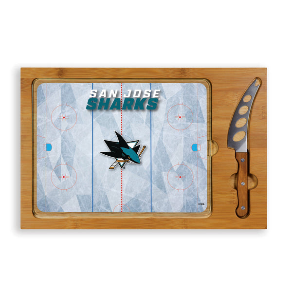 Hockey Rink - San Jose Sharks - Icon Glass Top Cutting Board & Knife Set