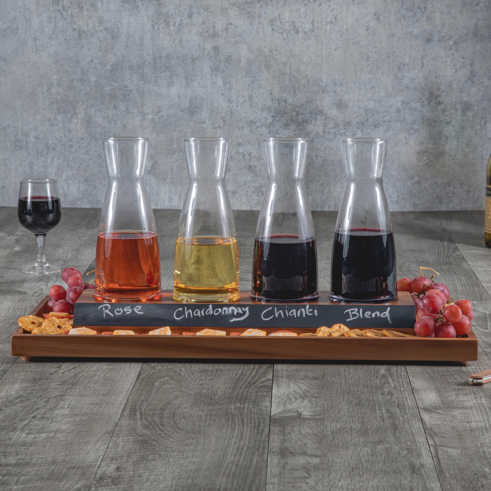Legacy Cava Wine Tasting Kit with 4 Glass Carafes, (Acacia Wood)
