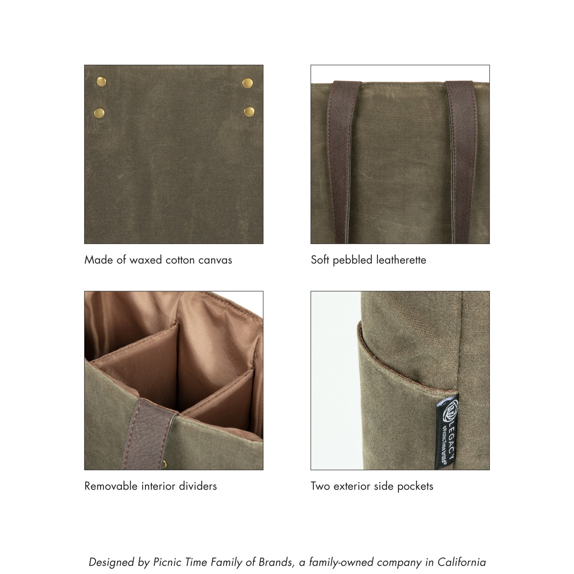 Waxed Canvas Wine Tote: Rugged Elegance – PICNIC TIME FAMILY OF BRANDS
